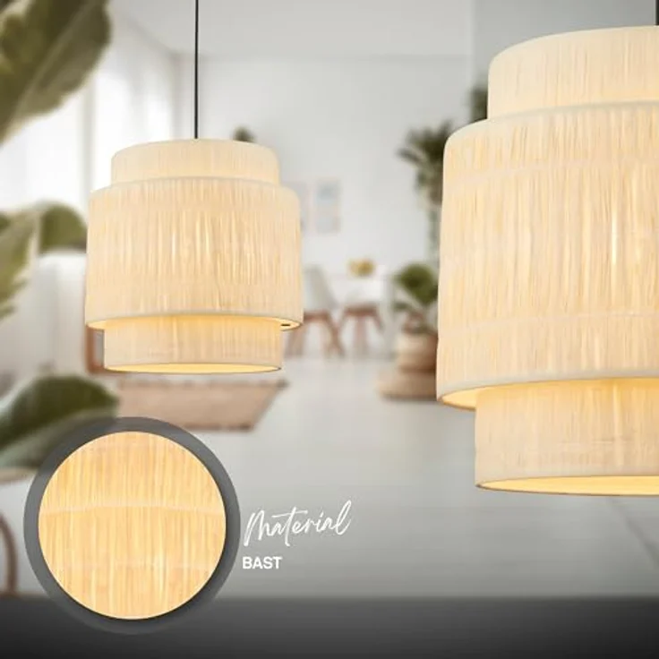 Briloner Pendelleuchte Swing Nature, 3-flammig mit Bastschirm im Boho-Stil für Esszimmer und Wohnzimmer, E27-Fassung – Bild 3