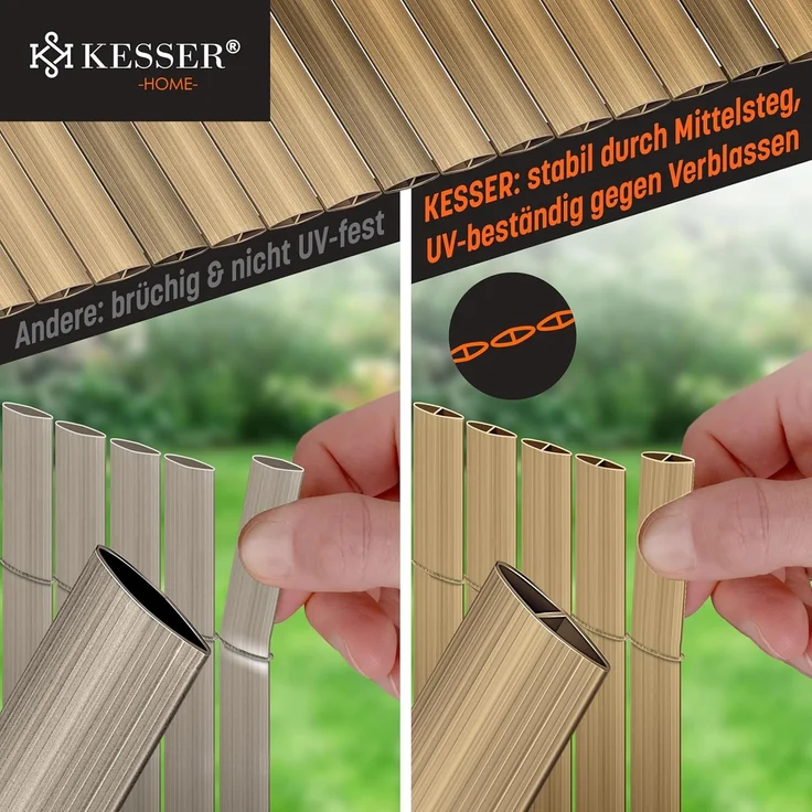 KESSER® PVC Sichtschutzmatte Sichtschutzzaun 80x300 cm | Balkonverkleidung Windschutz | verstärkte Lamellen für Garten Balkon & Terrasse | Balkonumrandung inkl. Kabelbindern & Abdeckung Bambus – Bild 5