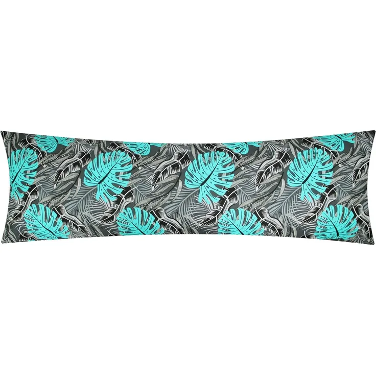 Heubergshop Seitenschläferkissenbezug, (1 Stück), 40x145cm Blätter Grau Schwarz Türkis 100% Baumwolle Bezug (KY630/1)