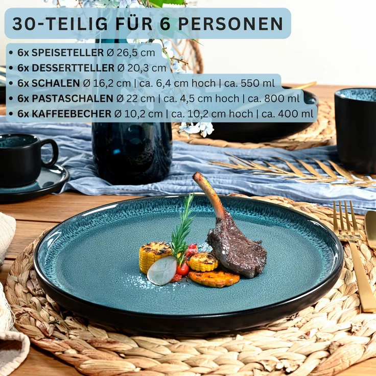 SÄNGER Steingut Geschirrset Vigo, Kombiservice 30 teilig für 6 Personen – Bild 2