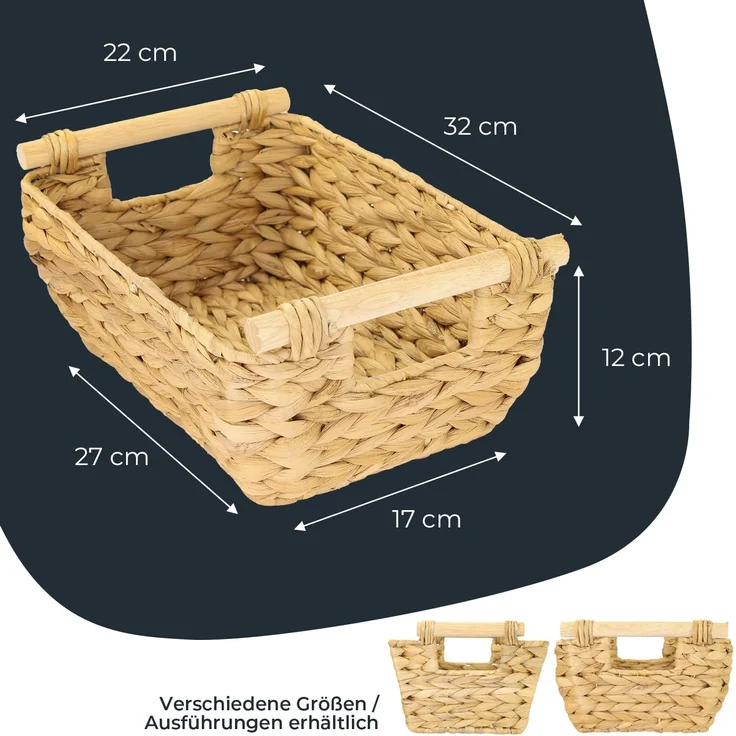 HMF Aufbewahrungskorb Aufbewahrungskorb mit Holzgriffen, Korb geflochten aus Wasserhyazinthe, Badezimmerkorb, lang und bauchig, 32 x 22 x 12 cm – Bild 5