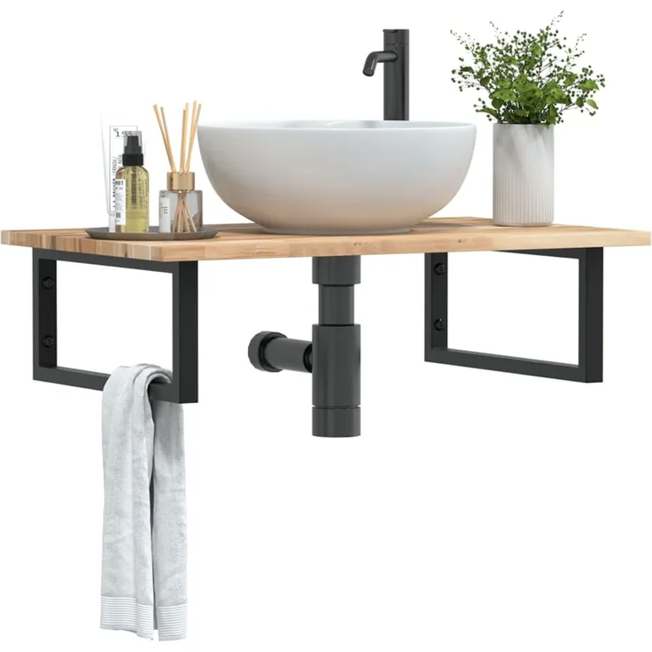 vidaXL Waschbeckenregal Wandmontage Stahl und Akazienholz 3302777