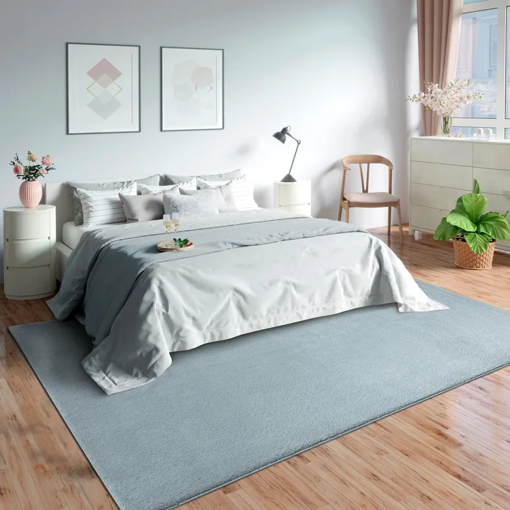 Mia's Teppiche Olivia Wohnzimmer/Schlafzimmer Teppich - waschbar - 120 cm Rund, Blau