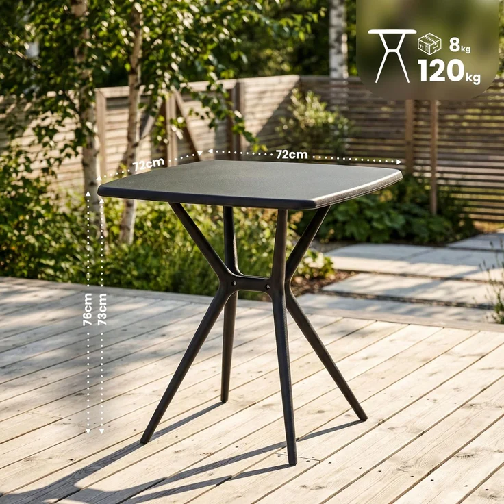 CLP Gartentisch Becky eckig 72 x 72 cm wetterfest winterfest UV-beständig,schwarz – Bild 2