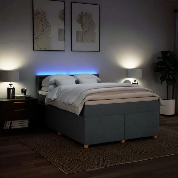 vidaXL Boxspringbett mit Matratze Dunkelgrau 160x200 cm Stoff 3289046 – Bild 5
