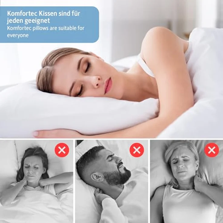 Komfortec Kopfkissen 80x80 cm 2er Set, 1000g Kissenfüllung mit Innennaht (Weiß) – Bild 3