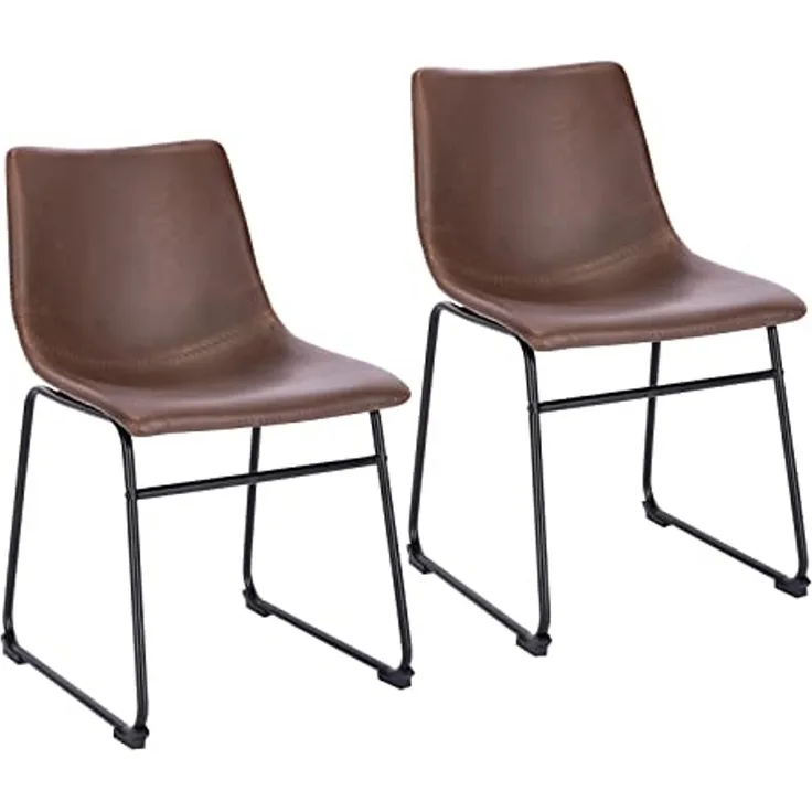 SVITA HARRY 2er Set Esszimmerstühle Metallbeine Kufengestell Kunstleder Braun