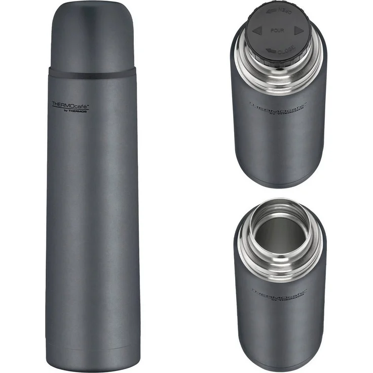 THERMOcafé by THERMOS TC BEVERAGE BOTTLE graphite grey mat 0,70l, Thermosflasche mit Becher aus Edelstahl, 12h heiß & 24h kalt, Auslaufsicher, für Schule, Unterwegs & Büro – Bild 1
