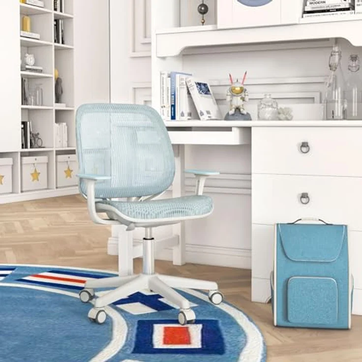 FANTASK Schreibtischstuhl Kinder, Schreibtisch Höhenverstellbar 43-55cm, 360° Drehstuhl mit Rückenlehne & Armlehnen & Rädern, Bürostuhl Ergonomisch für Kinder 6-15 Jahre (Blau) – Bild 11