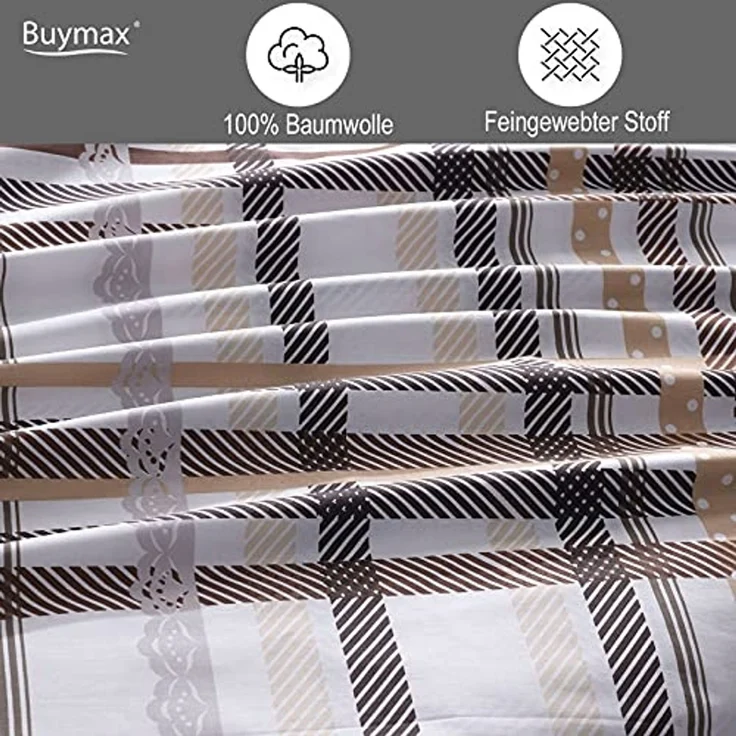Buymax Bettwäsche Bettbezug-Set, Renforce: 100% Baumwolle, 3 teilig, 200x220 cm, mit Reißverschluss, Sterne Muster, Weiß Rot – Bild 3