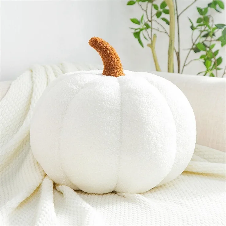 1 Stück – Kürbis-Plüschkissen, Halloween-Dekokissen, weich, rund, ca. 20 cm, Weiß