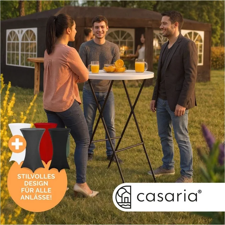 Casaria Stehtisch, mit Husse Weiß Klappbar Rund 110 cm Hoch Outdoor Garten Klapptisch