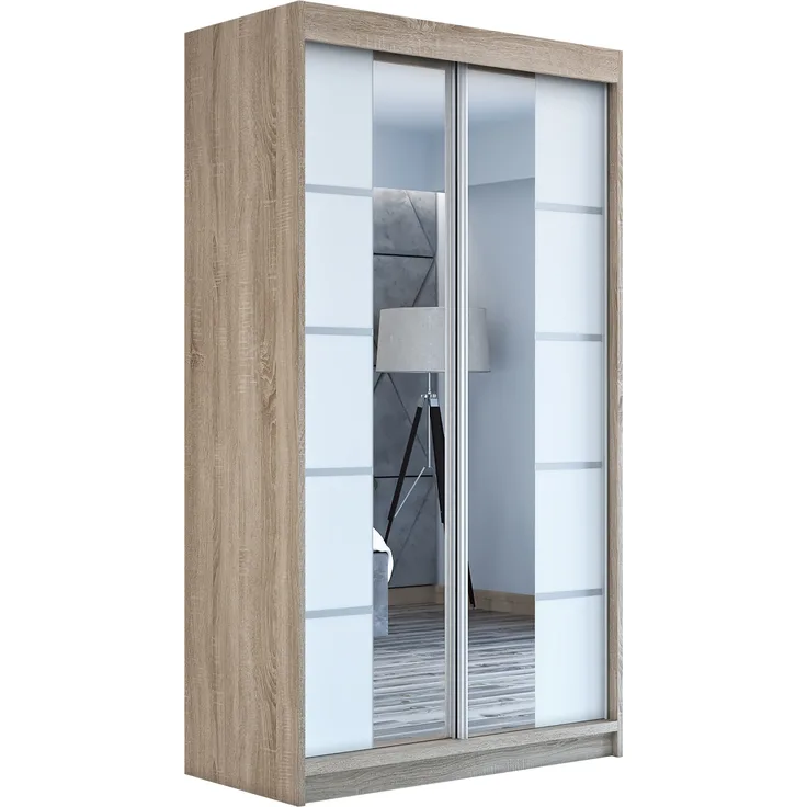 Schwebetürenschrank ERA 2-türig Schrank 120 cm (mit Spiegel) Farbe: Sonoma , weiß