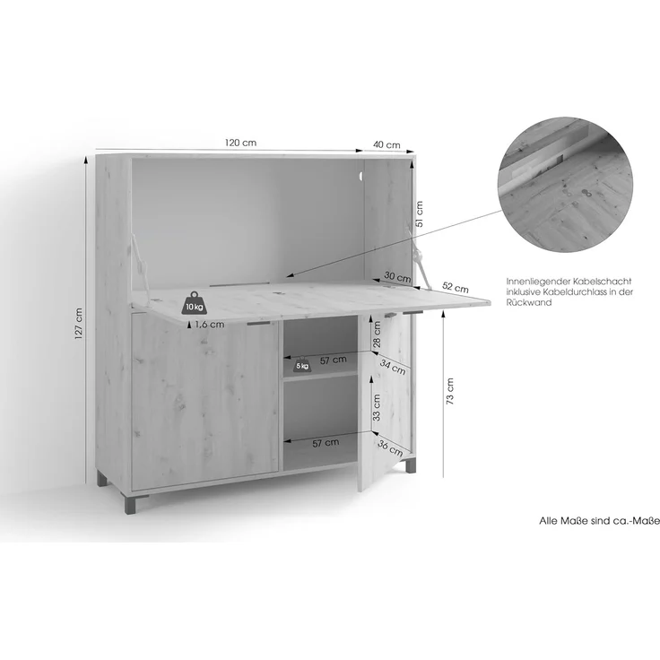 byLIVING Sekretär Montana, platzsparende Arbeitslösung mit viel Stauraum, Breite 120 cm – Bild 3