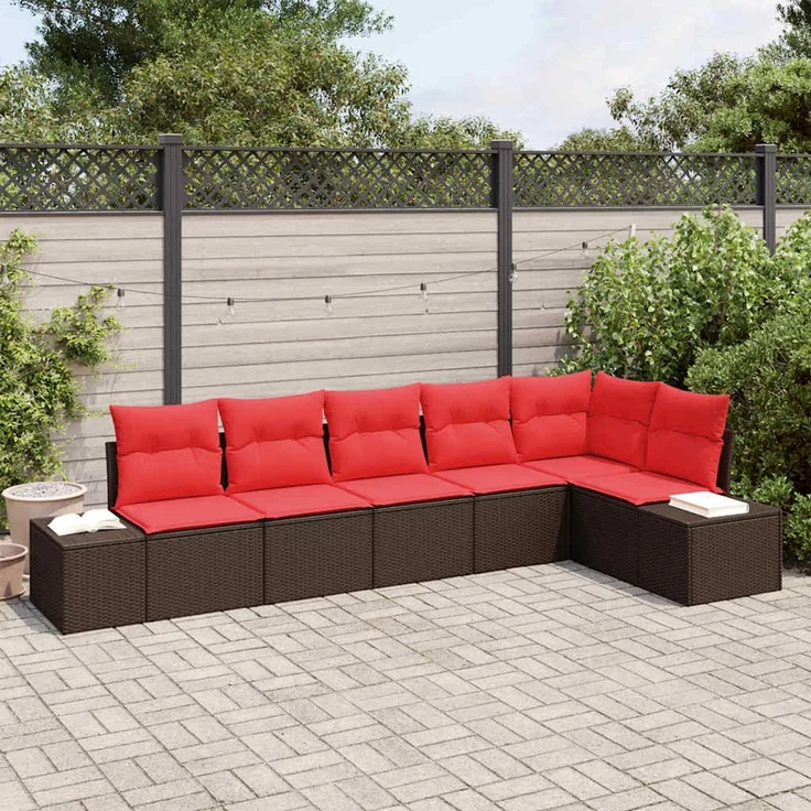 vidaXL Gartensofa-set mit Kissen 6 pcs Braun Poly-Rattan 3347084 – Bild 1