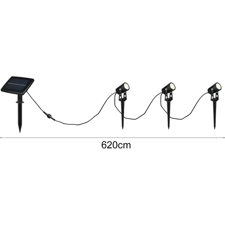 Solar Gartenstrahler OBIDOS auch per USB aufladbar mit 3 Spots, L: 6,2 Meter – Bild 4
