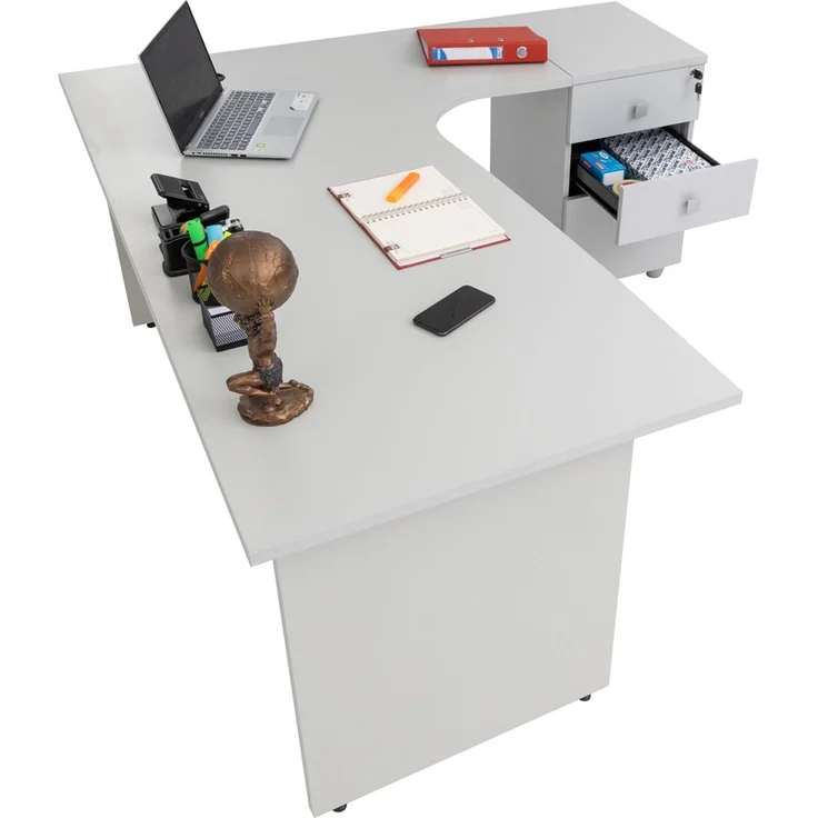 Winkelschreibtisch Dona, Holzfuß, grau Dekor, 180 cm x 120 cm x 74 cm, inkl. Beistellcontainer, rechts gewinkelt – Bild 10