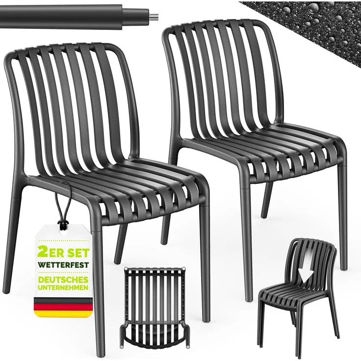 tillvex® Gartenstühle 2er Set Stapelbar Wetterfest | Outdoor Stühle bis 120kg belastbar | Gartenstühle Outdoor | Terrassenstuhl Gartenmöbel Balkon Garten Terrasse – Bild 6