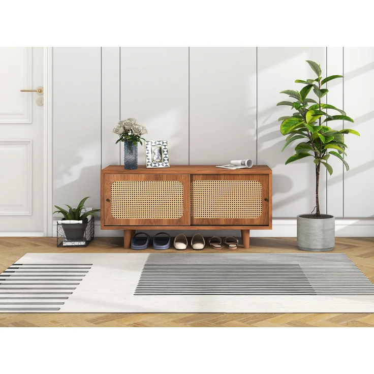 Flurschrank, 104x40x48 cm, Walnuss-Schuhschrank mit Rattantüren & verstellbaren Böden – Bild 4