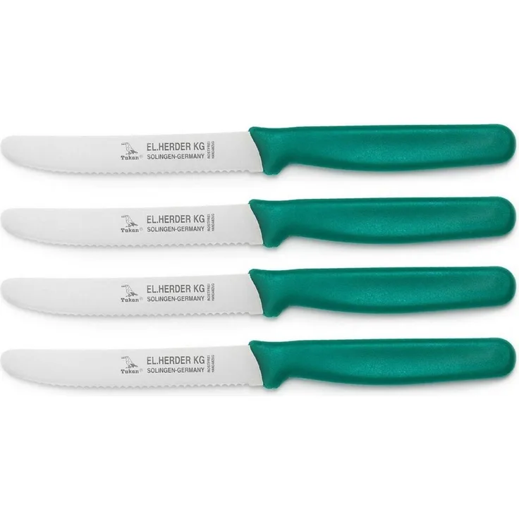 Landshop24 Brötchenmesser Brotmesser Tomatenmesser Tafelmesser 4er Set grün, Edelstahl (Spezialstahl 1.4116) konisch geschliffen