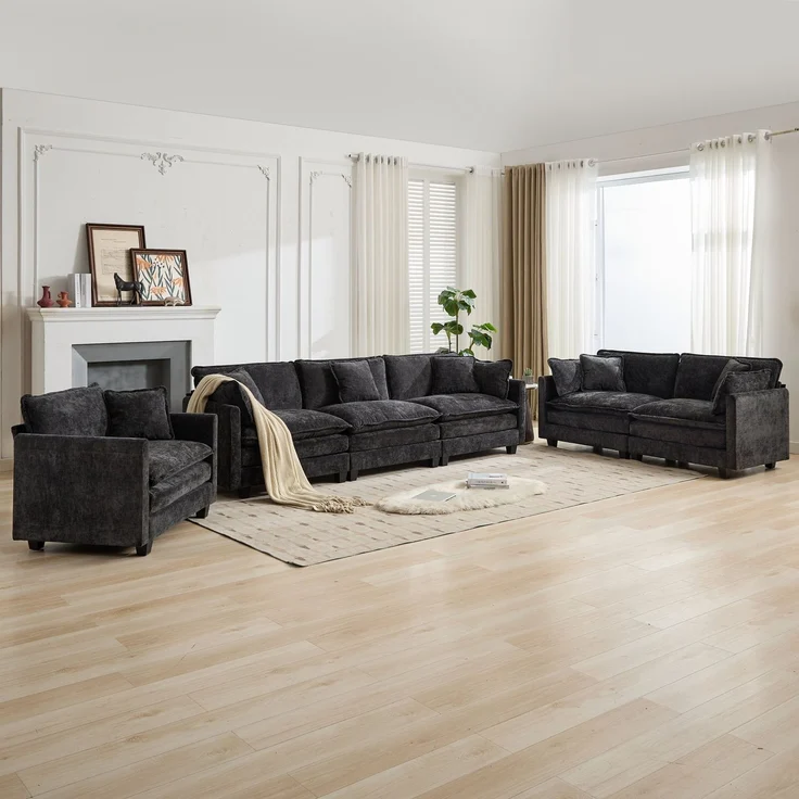 ZUBALIYA Sofa mit LED - Beleuchtung, mit Chenille - Bezug, mit Cordbezug, modular aufgebaut, aus Chenille, für Wohnzimmer und Apartments – Bild 18