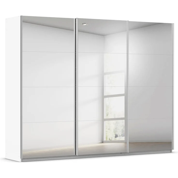 Rauch Möbel Kulmbach, Kleiderschrank mit Schwebetüren für Schlafzimmer, Kinderzimmer, Flur, 3-türig, mit Spiegel und Soft-Close-Funktion, Zubehör Premium, Farbe Weiß, Breite 271 cm