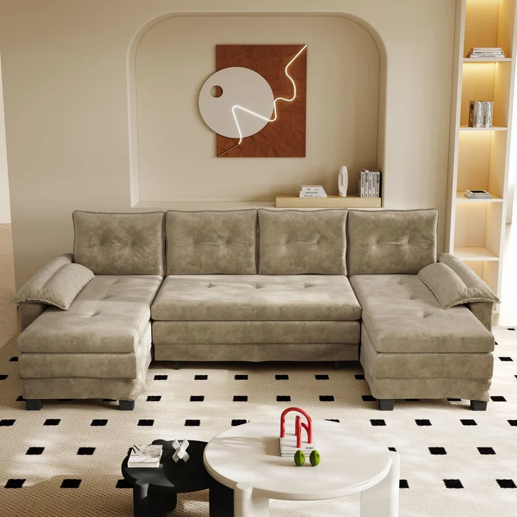 ZUBALIYA Schlafsofa 127x87 cm, mit USB - Anschluss, mit Ausziehbett, mit Chenille - Bezug, mit Samtbezug, modular aufgebaut, Weiß – Bild 4