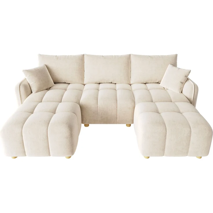 ZUBALIYA L-/U-förmiges wandelbares Ecksofa, 5-Sitzer modulare Sofakombination mit 2 Hockern und Kissen, Chenille-Stoff, Cloud-Sofa, breite Armlehnen, geeignet für Wohnzimmer, Schlafzimmer, Wohnung – Bild 13