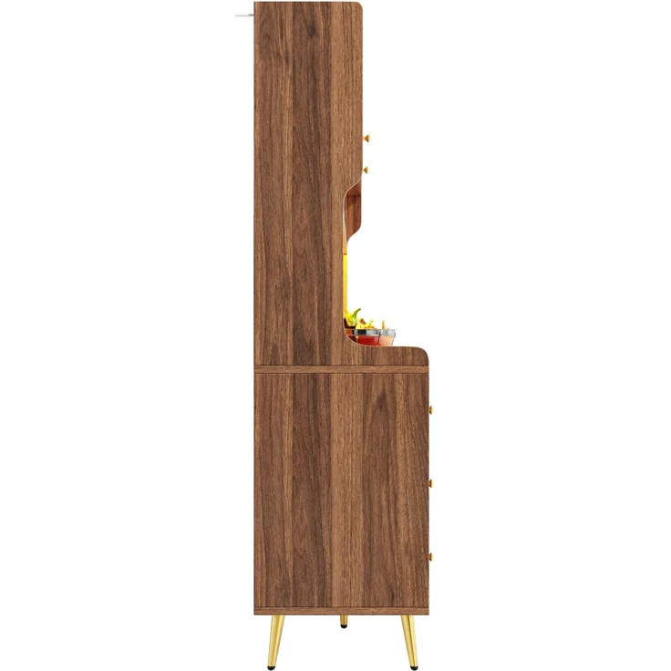ZUBALIYA LED-Küchenschrank 145x39x171 cm, mit App-Steuerung, mit Stauraum, MDF/Glas, Nussbaum – Bild 20