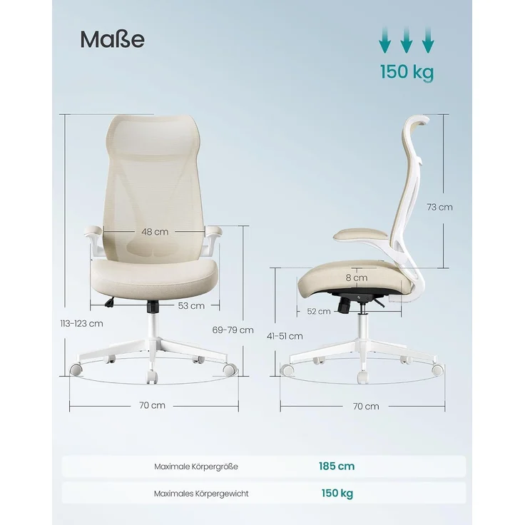 Songmics Bürostuhl Schreibtischstuhl, ergonomische Rückenlehne, hochklappbare Armlehnen – Bild 3