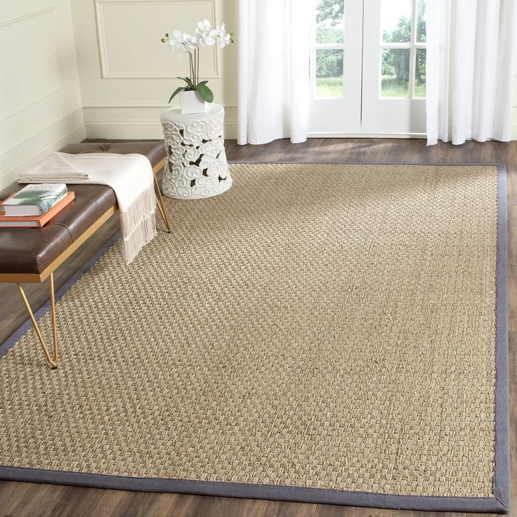 Safavieh Naturfaser Teppich für Wohnzimmer, Esszimmer, Schlafzimmer - Natural Fiber Collection, Kurzer Flor, Natürlich und Schwarz, 183 X 274 cm
