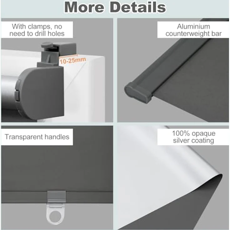 WOLTU Verdunkelungsrollo ohne Bohren, Klemmfix Thermorollo innen, Sicht- & Sonnenschutz Rollo, Schnurlos, Klemmrollo für Fenster & Türen, 95x150 cm, Anthrazit – Bild 6