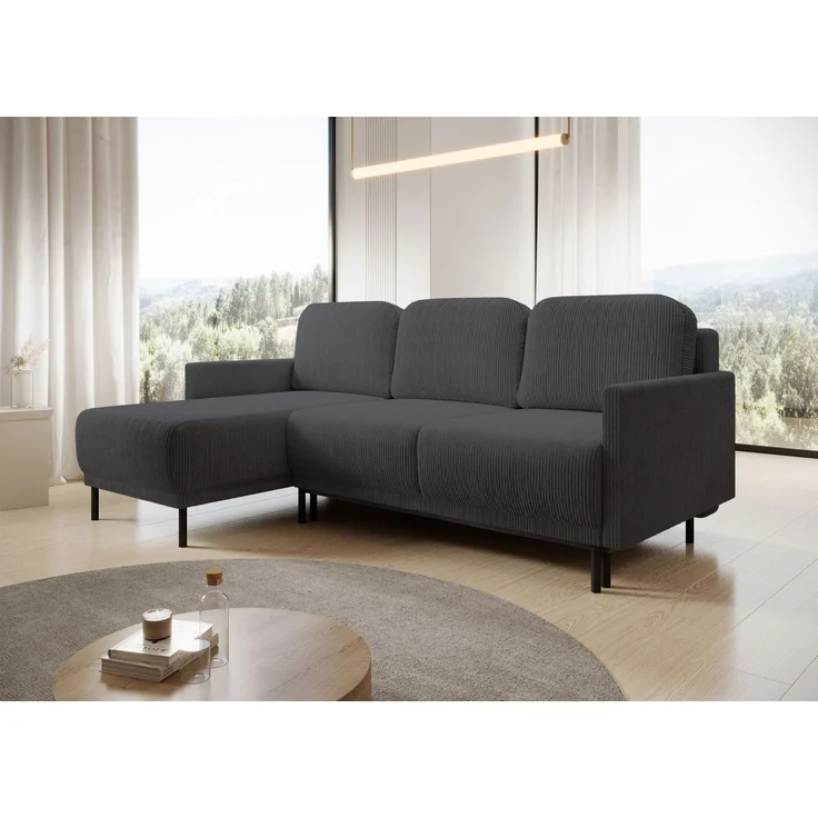 Selsey 'Hamiel' Ecksofa mit Schlaffunktion & Bettkasten, Cord, Universal, Blaugrau – Bild 3