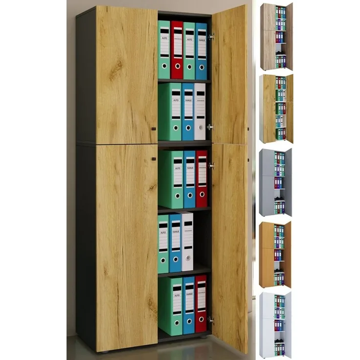 VCM Büroschrank Lona 914113 Weiß B. 70 x H. 184 x T. 40 cm