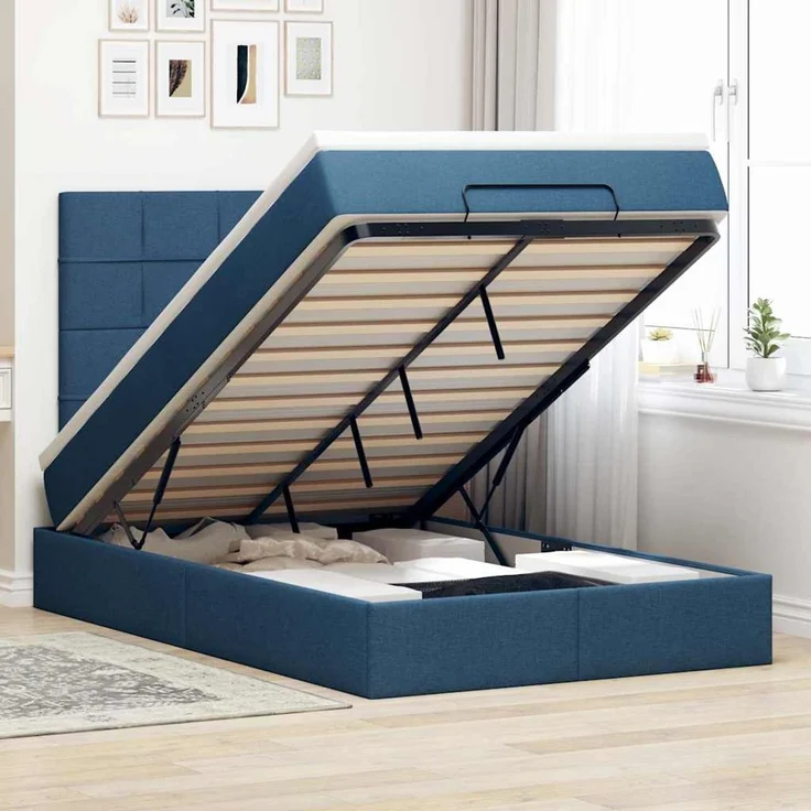 vidaXL Ottoman-Bett mit Matratze & LEDs Blau 120x200 cm Stoff 3314002 – Bild 1