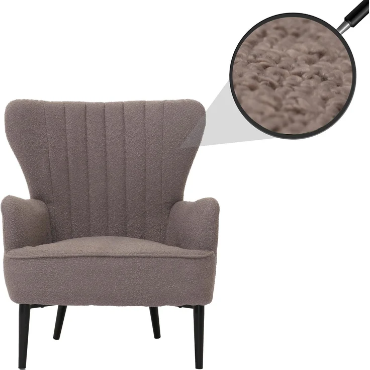 Lounge-Sessel HWC-K37, Cocktail-/Ohrensessel Polsterstuhl Retro Vintage Stoff Bouclé (600g/m²) ~ hellgrau – Bild 1