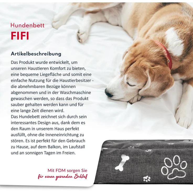 FDM FIFI wasserdichtes Hundebett 70x100x5 cm Polyurethanschaum mit waschbarem Bezug Grau/Silber – Bild 2