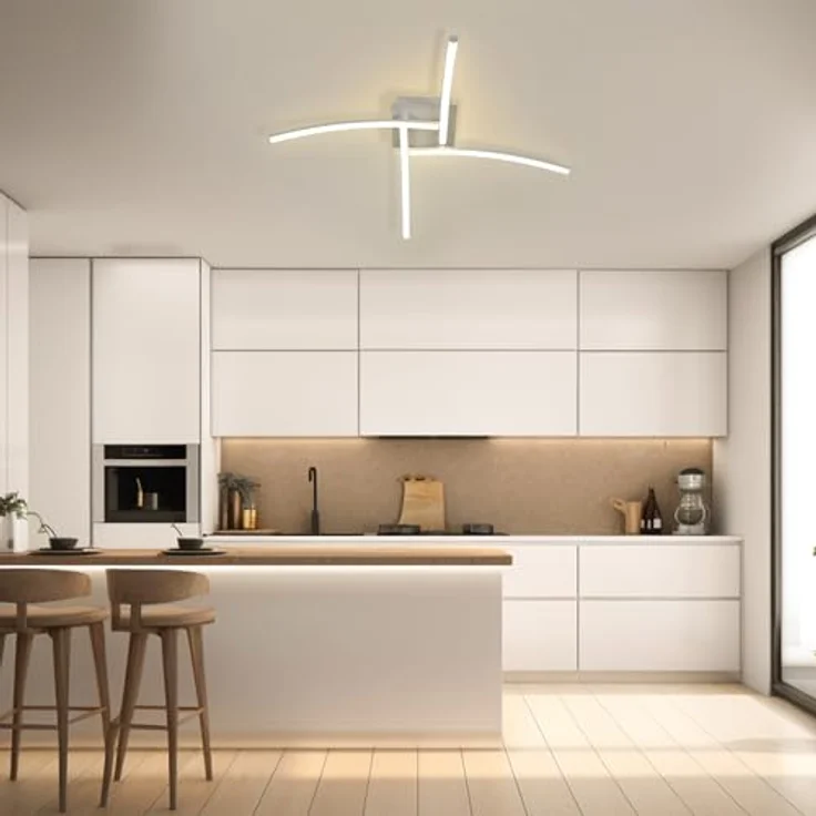 Goeco LED Deckenleuchte Innen, 24W 60 CM Acryl Deckenlampe Wohnzimmer mit 4 Fimmige, 4500 K Neutrales Licht, Moderne LED Lampen Deckenbeleuchtung für Schlafzimmer Büro Küche, Weiß – Bild 8