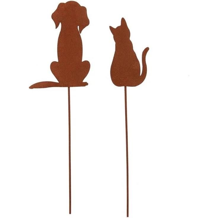 UNUS GARDEN Gartenstecker Roststecker 2er Set Hund Katze Deko Garten und Beet (2-St, 2er Set Roststecker Hund & Katze Metall Rostoptik) – Bild 1