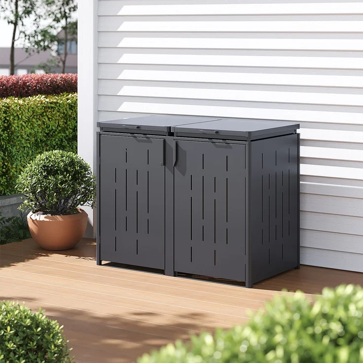 Weide Mülltonnenschrank L | aus Stahl | 1500L | in Anthrazit 150x83x120cm – Bild 3