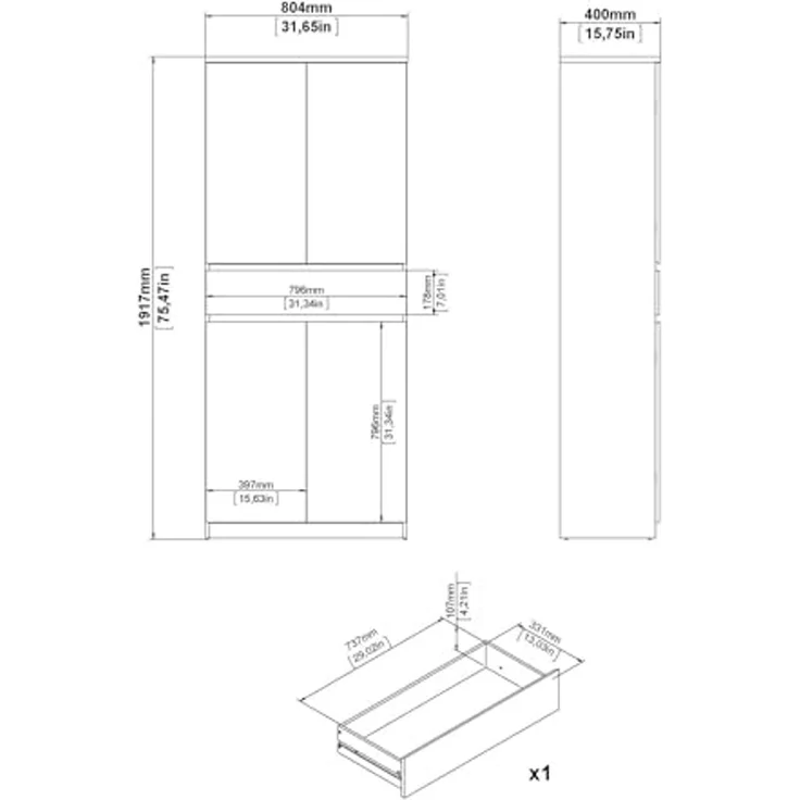 Dmora - Schuhschrank Nolwenn, Schuhregal, Mehrzweck-Eingangsgarderobe, Möbel für Schuhe, 80x40 h192 cm, Eiche und Schwarz – Bild 2