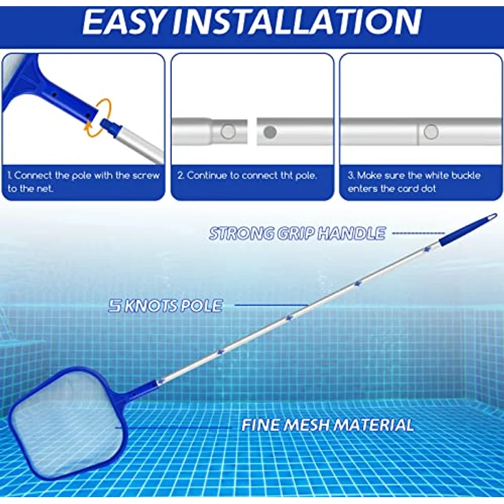 Kescher Pool, Jsdoin 120 cm lang-Teichkescher mit Teleskopstange,Feinmaschig - Für Teich, Algen & Bestway Pool,Algenkescher Nylon-Netz – Bild 3