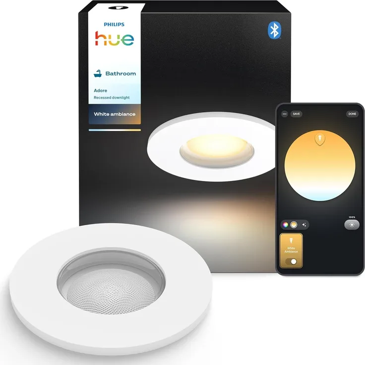 Philips Hue White Ambiance Adore Deckenspot rund, weiß 1x250lm inkl. Dimmschalter, Bad-Beleuchtung, dimmbar, steuerbar via App, kompatibel mit Amazon Alexa (Echo, Echo Dot), neue Generation
