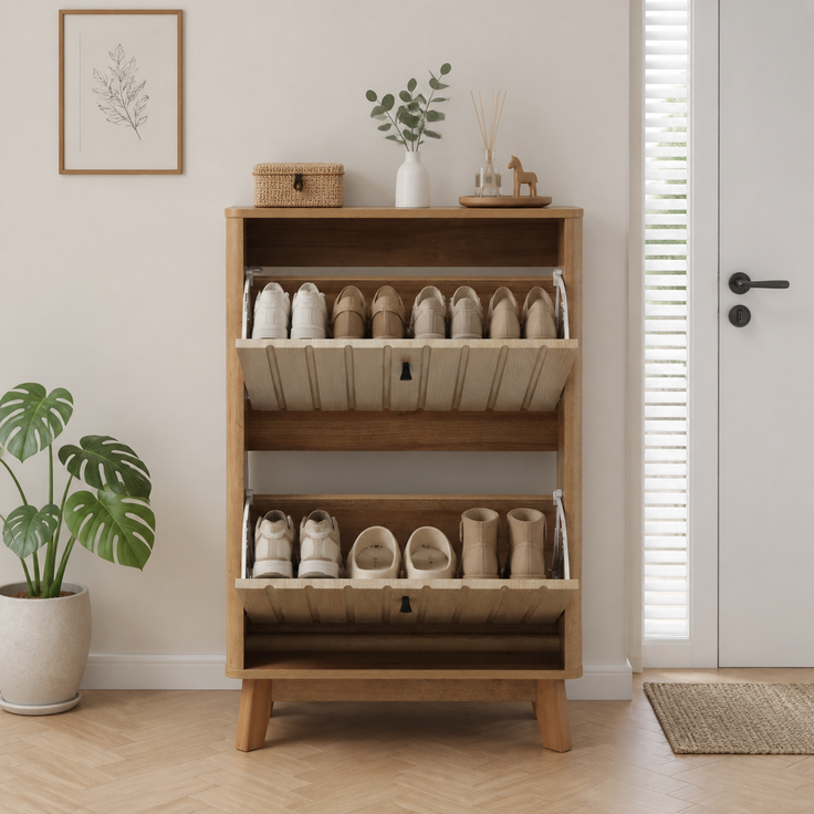 Abrihome Schuhregal mit Klappfächern, Eichenholz, 60x24x94 cm – Bild 9