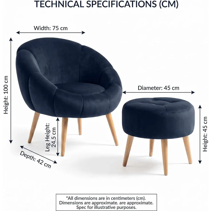 Hanah Home Elegantes Ohrensessel- und Pouf-Set (2-teilig), Anthrazit, 100% Wellssoft-Gewebe, Beine aus 100% Esche | Perfekt für Moderne Wohnräume – Bild 3