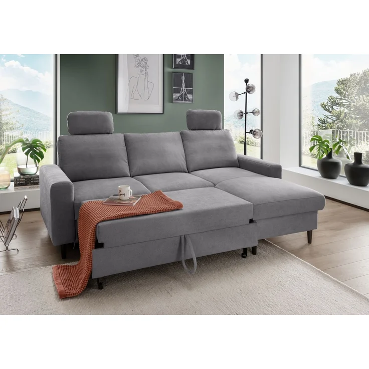 Ecksofa >Pris< Schlaffunktion, Stauraum, dunkelgrau - 234x88x147 (BxHxT) – Bild 2
