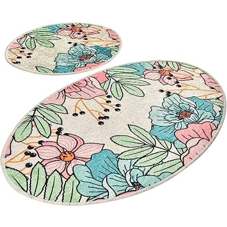 Badezimmerteppich-Set (2-teilig) Blumen – Bild 1