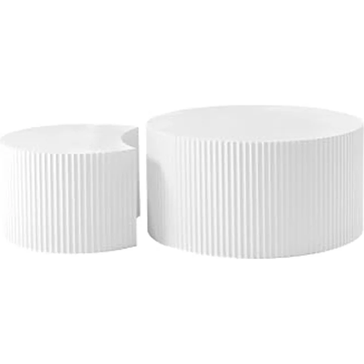 Modern White Nesting Coffee Tables Set - 2 - Piece Round MDF Embossed Board with Matt White Paint, Nordic Style for Living Room, Space - Saving Nesting Design – Bild 1