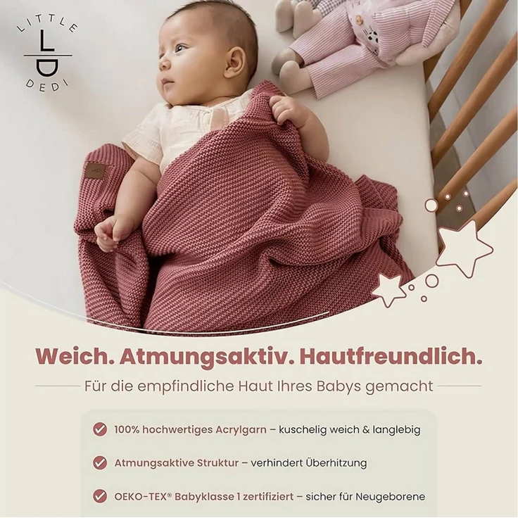 Babydecke Baby Strickdecke, Babydecke, Weich & Atmungsaktiv, 80x100cm, Rosa, Little Dedi – Bild 2