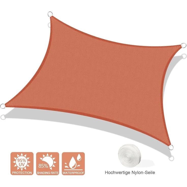 AXT SHADE Sonnensegel Wasserdicht Rechteckig 2x3 m Wetterschutz Sonnenschutz PES Polyester mit UV Schutz für Terrasse Balkon Garten-Terracotta – Bild 2